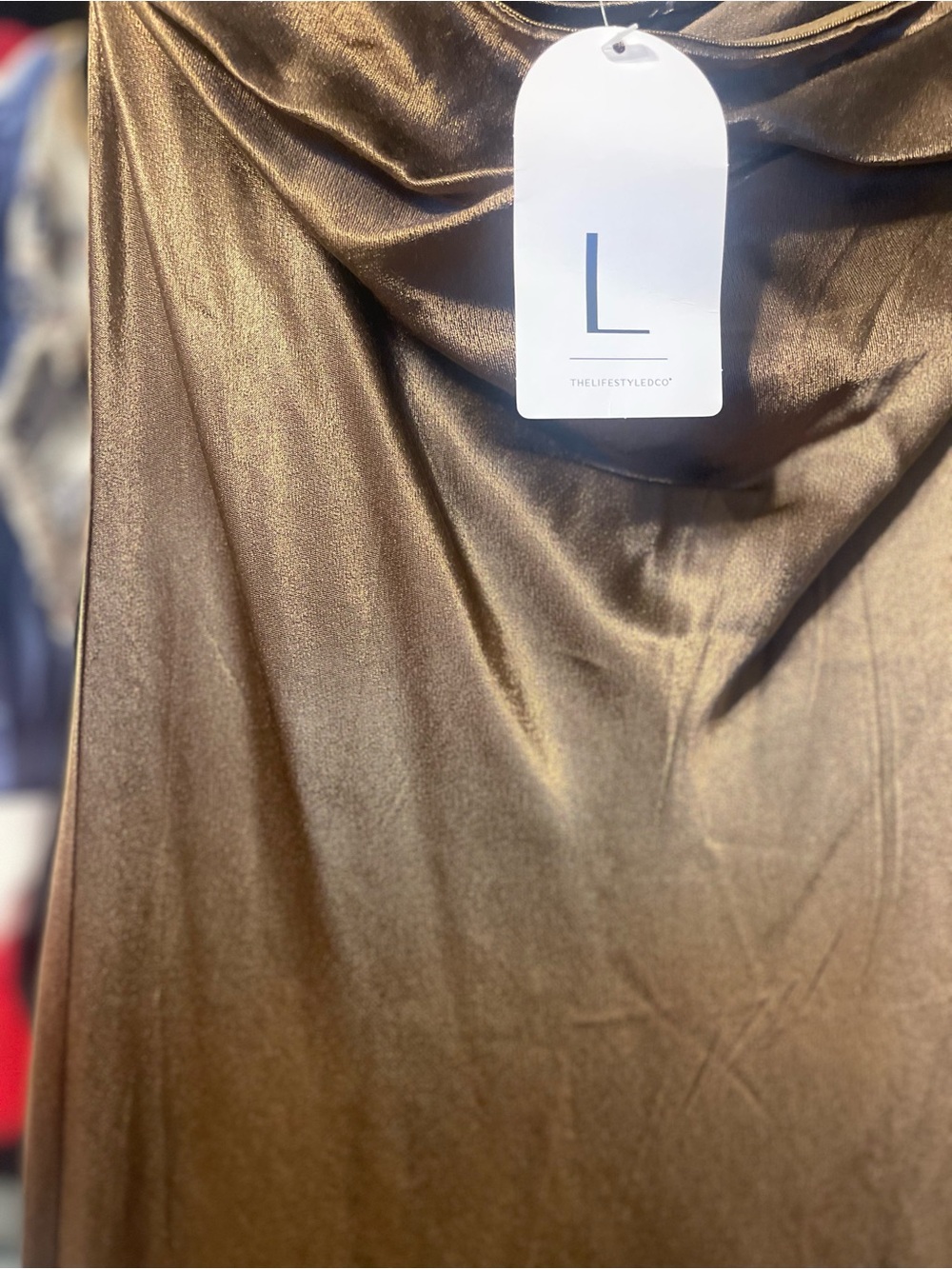 Strapless Brown Satin Slip Midi Dress - Picture 3 of 5